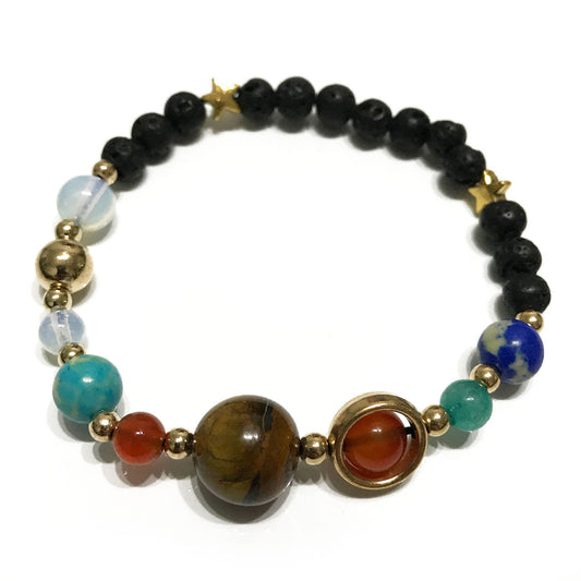 Lava Stone Bracelet - Gold Solar System | Boho Jewellery | Stone Bracelet