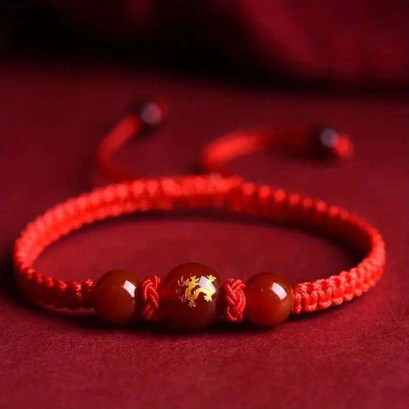 Chinese Zodiac Dragon Charm Red Rope Bracelet | Adjustable