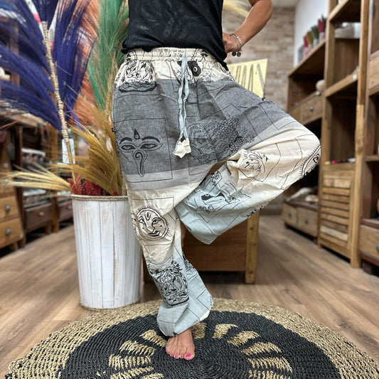 Yoga and Festival Pants | High Cross Pants | Himalayan Print on Grey| Boho | Bohostyle | Cotton