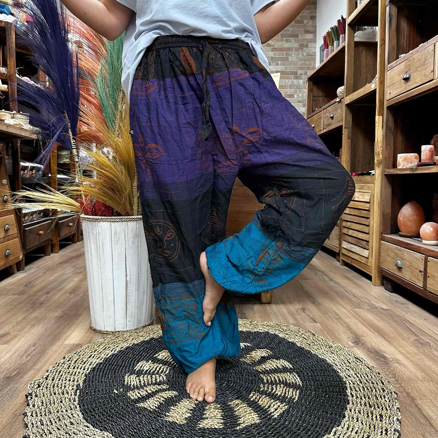 Yoga and Festival Pants | High Cross Pants | Himalayan Print on Purple | Boho | Bohostyle | Cotton