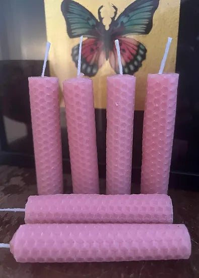Beeswax Candle | Hand rolled | PINK | Two Sizes | Spell Candles 10 cm | 100 % U.K. Beeswax