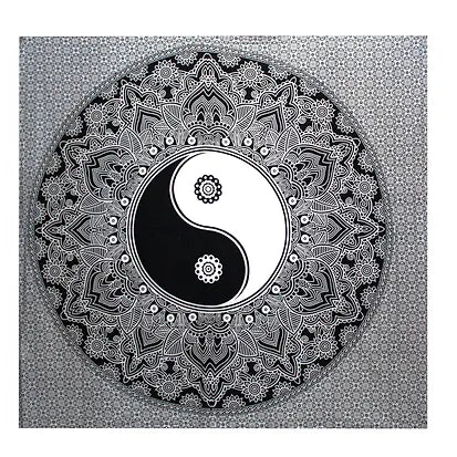 B&W Double Cotton Bedspread + Wall Hanging - Multiple Designs Ying Yang