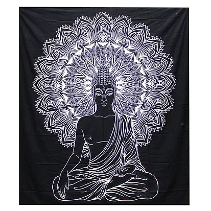 B&W Double Cotton Bedspread + Wall Hanging - Design Buddha