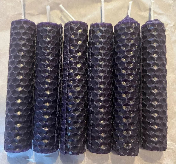 Beeswax Candle | Hand rolled | PURPLE | Two Sizes | Spell 10 cm | 100 % U.K. Beeswax