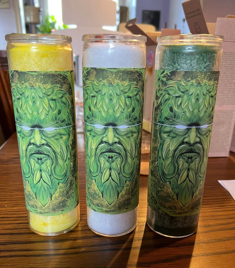 7 Day Candle | Ritual Candle | Pagan Candle | The Green Man | 3 Scents Available Mandarin (Green)
