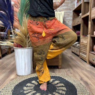 Yoga and Festival Pants | High Cross Pants | Himalayan Print on Orange | Boho | Bohostyle | Cotton