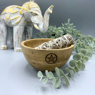 Wooden Smudge / Smoke Cleansing and Ritual Offering Bowl | Pentagram