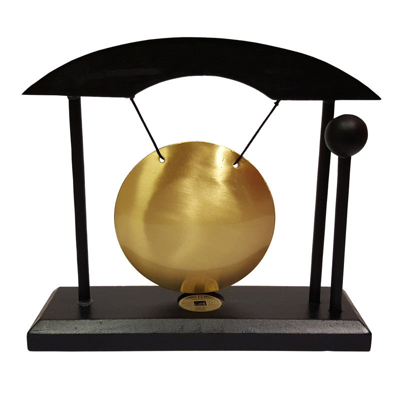 Table Gong in Black Wooden Stand | 8cm Diameter | Ping Gong