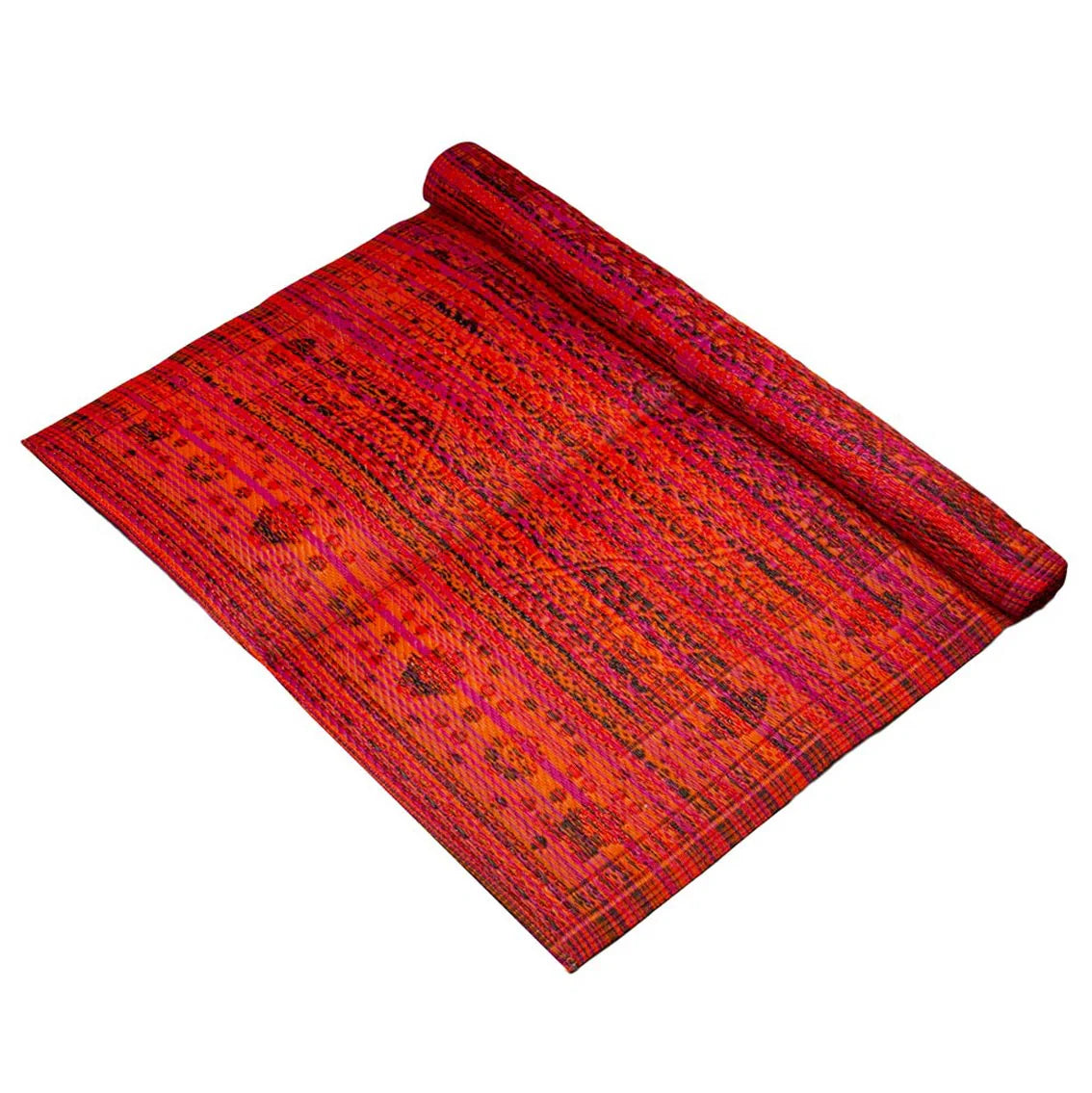 Red Boho Woven Waterproof Outdoor Rug | Plastic, Lightweight Mat | For Garden, Patio, Decking, Bathroom, Utility, Picnic | 120cm x 180cm