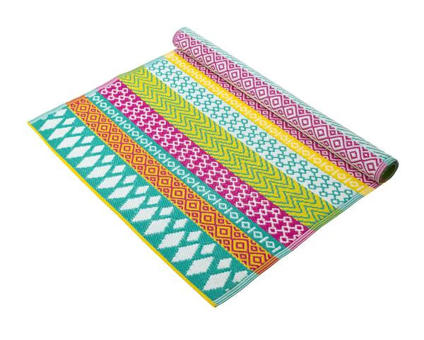 Waterproof Colourful Outdoor Rug | Plastic | Lightweight Mat for Garden, Patio, Decking, Bathroom, Utility, Picnic | Folds Away for Easy Storage |180 x 120cm