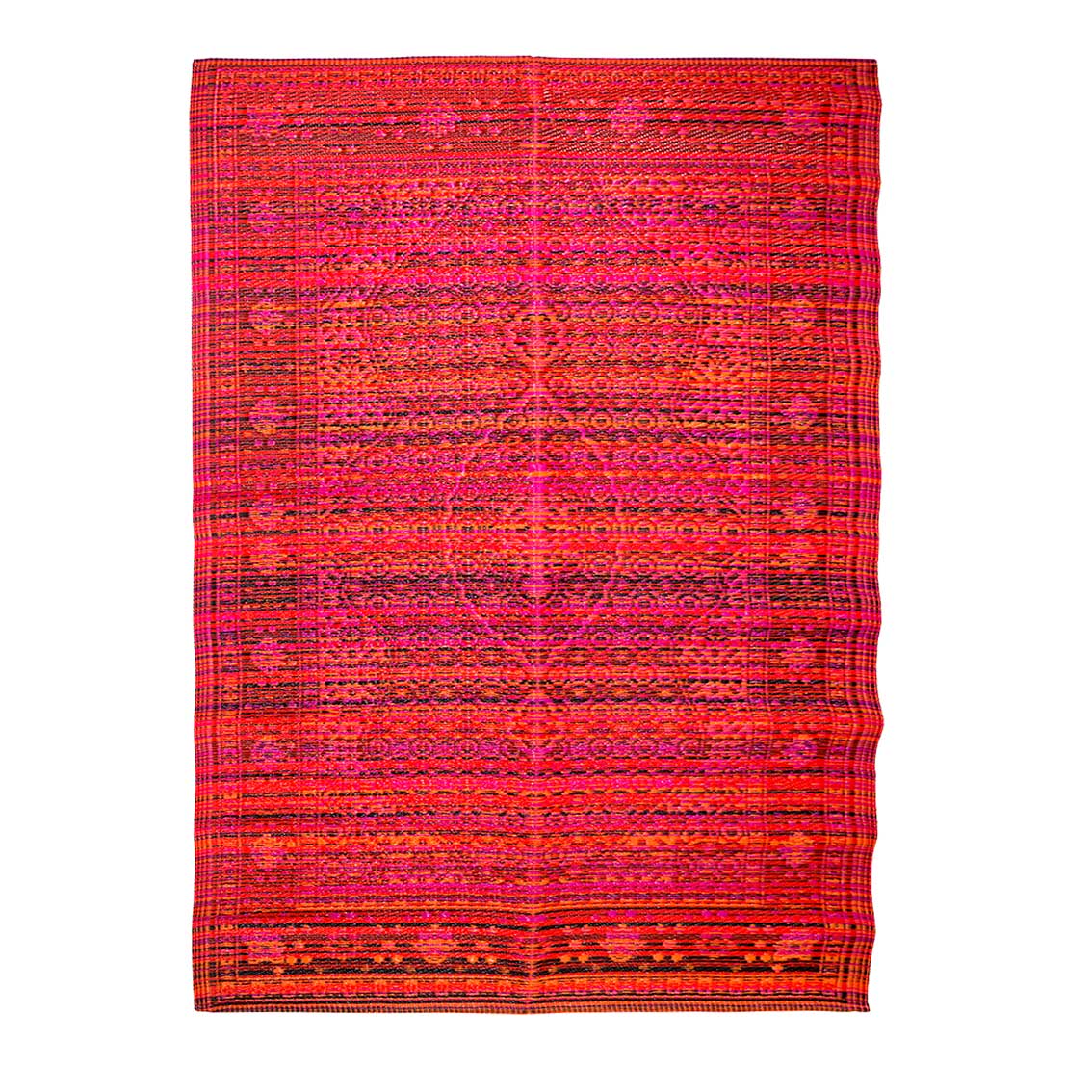 Red Boho Woven Waterproof Outdoor Rug | Plastic, Lightweight Mat | For Garden, Patio, Decking, Bathroom, Utility, Picnic | 120cm x 180cm