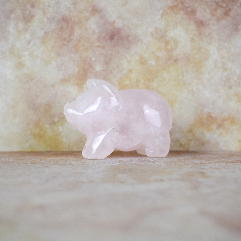 Hand Carved Pig | Rose Quartz | Crystal Figurine |