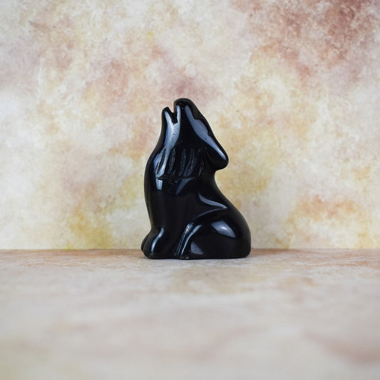 Hand Carved Wolf | Black Obsidian |  Crystal Figurine