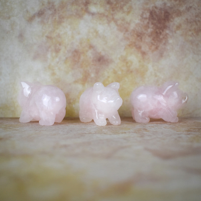 Hand Carved Pig | Rose Quartz | Crystal Figurine |