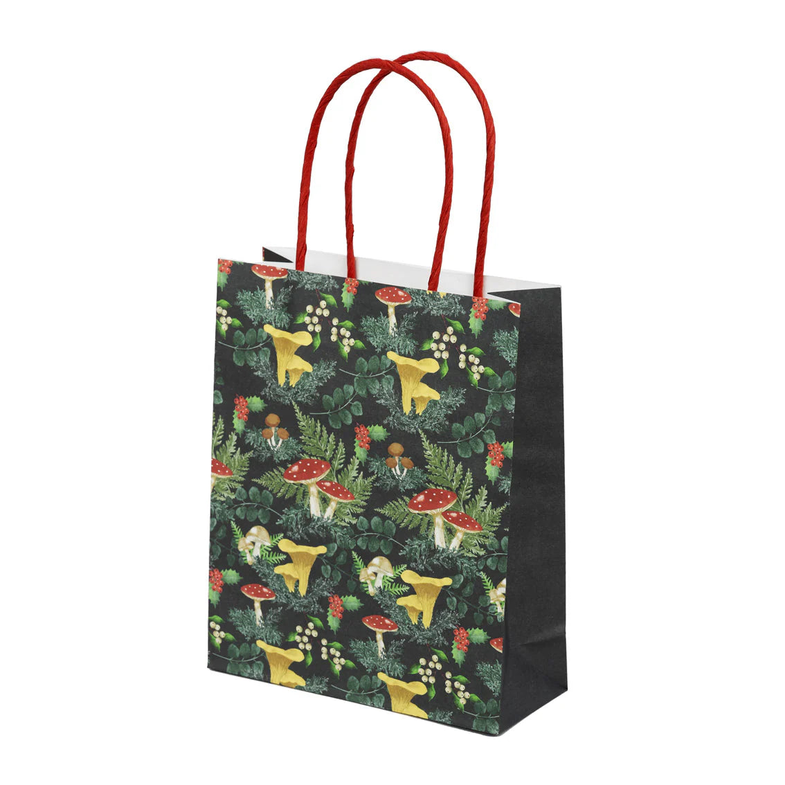 8 x Mushroom Themed Strong Gift Bags with Handles for Xmas Presents | Festive Wrapping for Adults or Kids | Woodland Forest Design | Made by Talking Tables | Height = 19cm