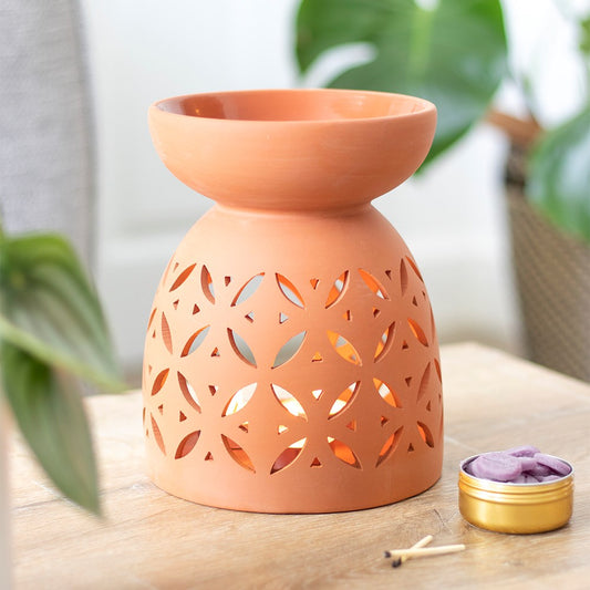 Large Oil Burner | Geometric Cut Effect | 20cm | Terracotta Orange