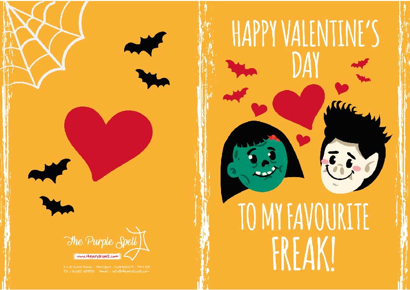 Valentines Card | To My Favourtie Freak | Goth Theme Orange | Cheeky Valentines