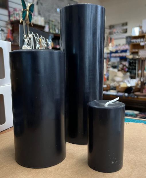 Black Pillar Candles | Unscented | Various Sizes | Solid Colour Throughout