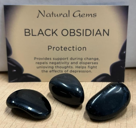 Black Obsidian | Tumble Stone | Set of 3 or Single | 20-30 mm | Comes with Bag and Card | Protection