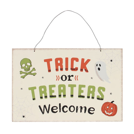 Trick or Treaters Welcome Hanging Sign | Halloween Decorations