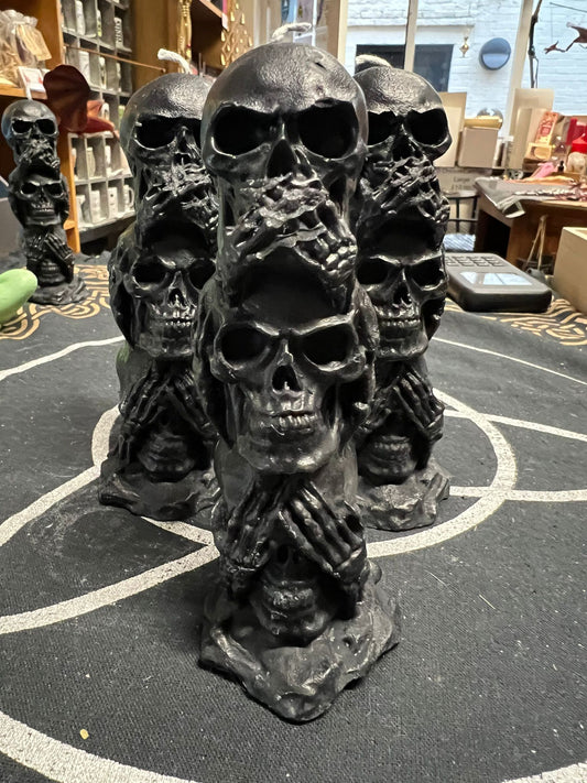 Triple Skull Pillar Candle | See No evil, Hear No Evil, Speak No Evil | Ecococo Wax | Altar Candle | Spooktakular Scent