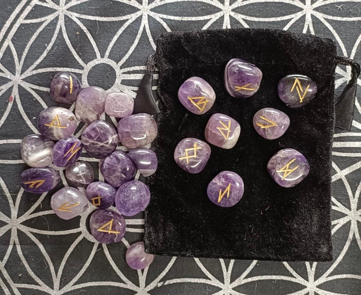 Rune Stones | Amythest | Crystal Rune Stones | Set of 25 | Divination