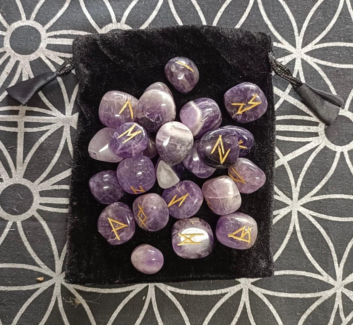 Rune Stones | Amythest | Crystal Rune Stones | Set of 25 | Divination