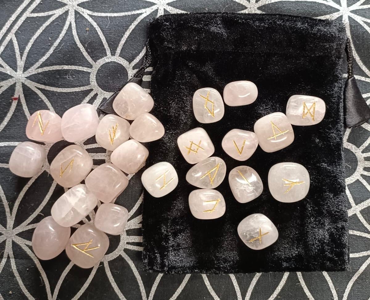 Rune Stones | Rose Quartz | Crystal Rune Stones | Set of 25 | Divination