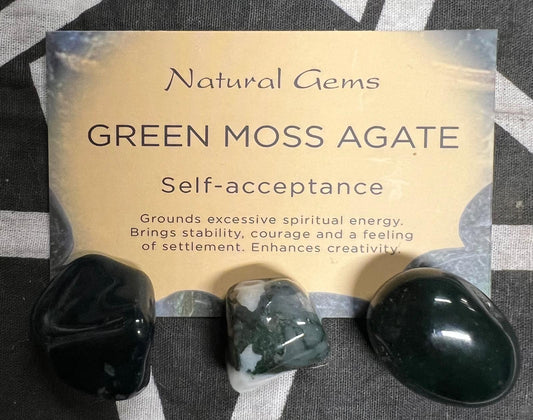 Green Moss Agate | Tumble Stone | Single Stone or Set of 3 | 20-30mm| Self-Acceptance