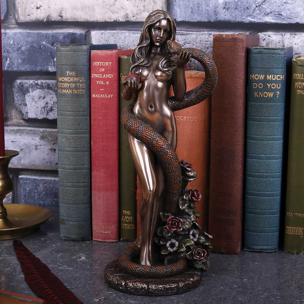 Original Sin Bronze Figurine | Biblical Eve Snake Forbidden Fruit | 20cm | Altar Piece