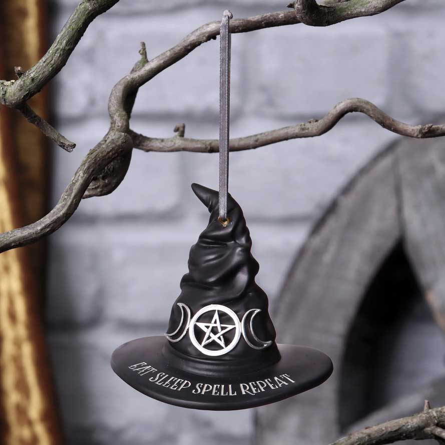 Eat Sleep Spell Repeat Hanging Ornament | 9cm | Witch Hat | Goth Decoration