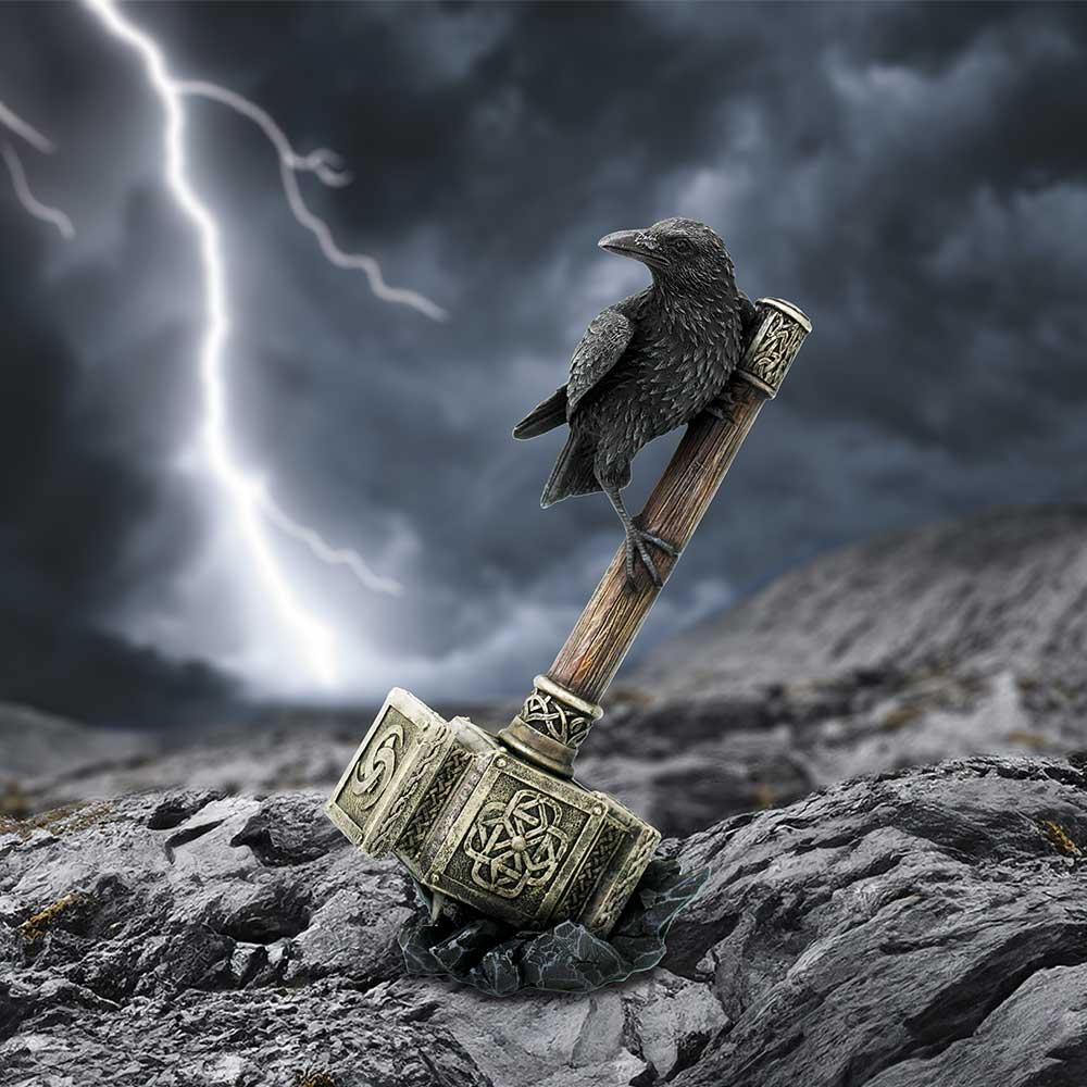 Raven on Hammer of the Gods | 23cm | Norse Mythology | Norse Gods