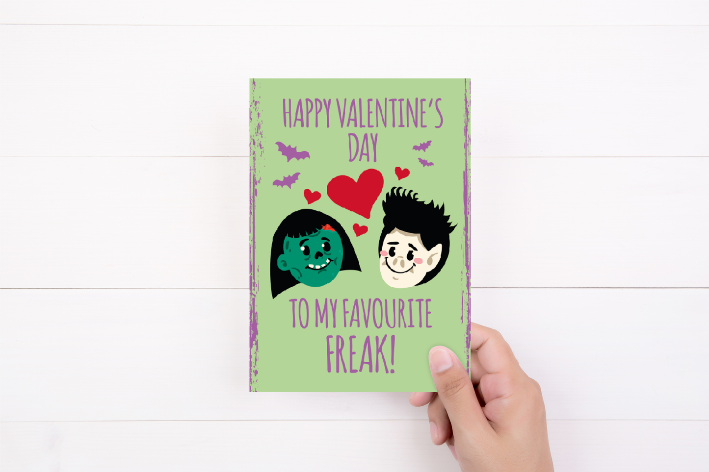 Valentines Card | To My Favourtie Freak | Goth Theme Green | Cheeky Valentines