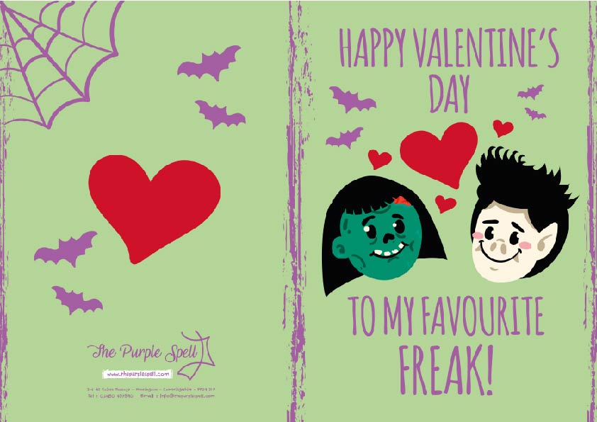 Valentines Card | To My Favourtie Freak | Goth Theme Green | Cheeky Valentines