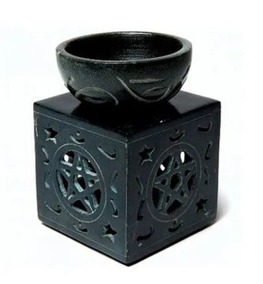 Black Soapstone Oil Burner with Pentacle | Aroma Lamp