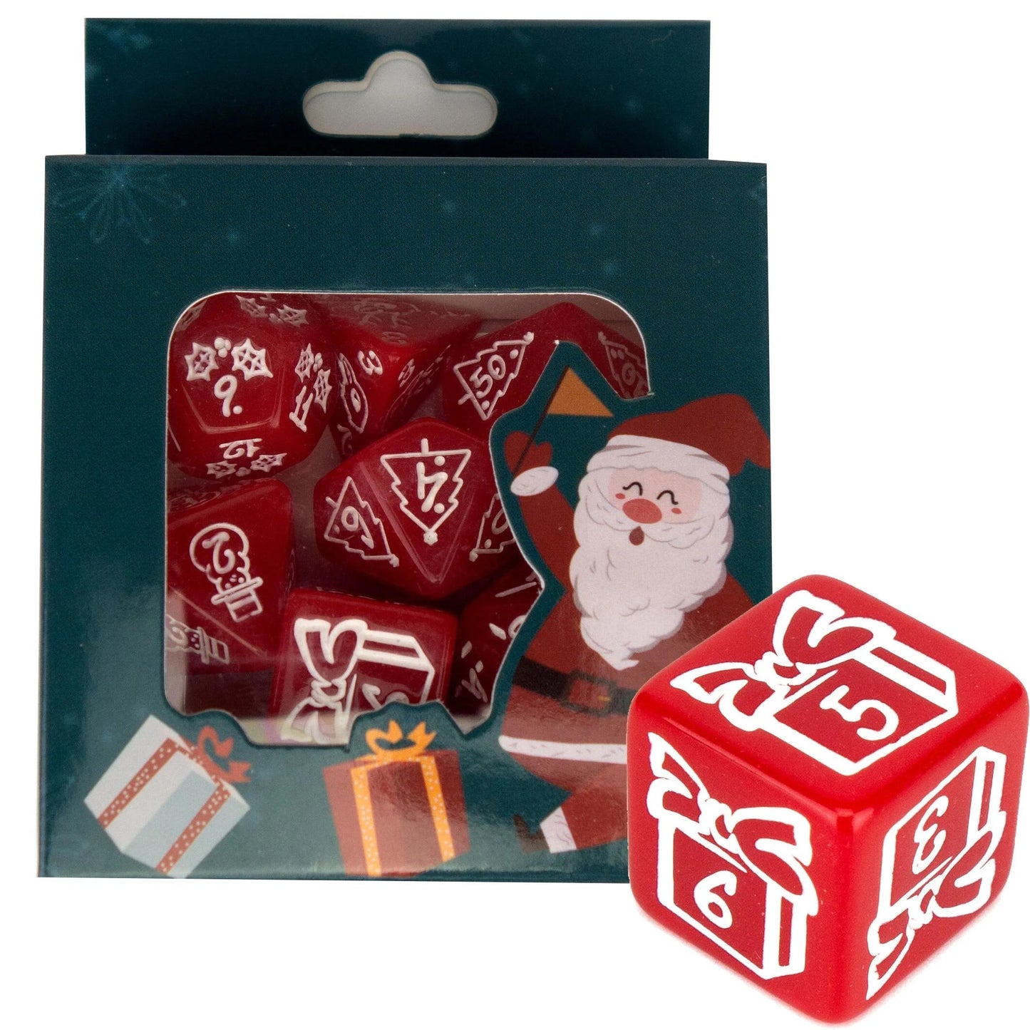 Poly Dice Set | Christmas Edition | Red (White) | Dungeon and Dragons  Dice