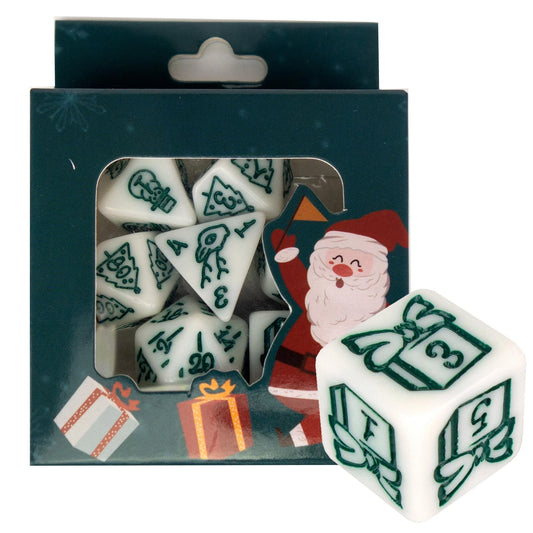 Poly Dice Set | Christmas Edition | White (Green) | Dungeon and Dragons Dice