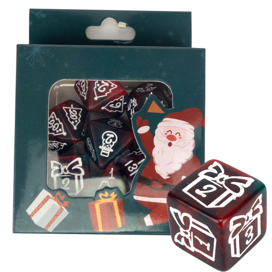 Poly Dice Set | Christmas Edition | Green and Red (White) | Dungeon and Dragons  Dice