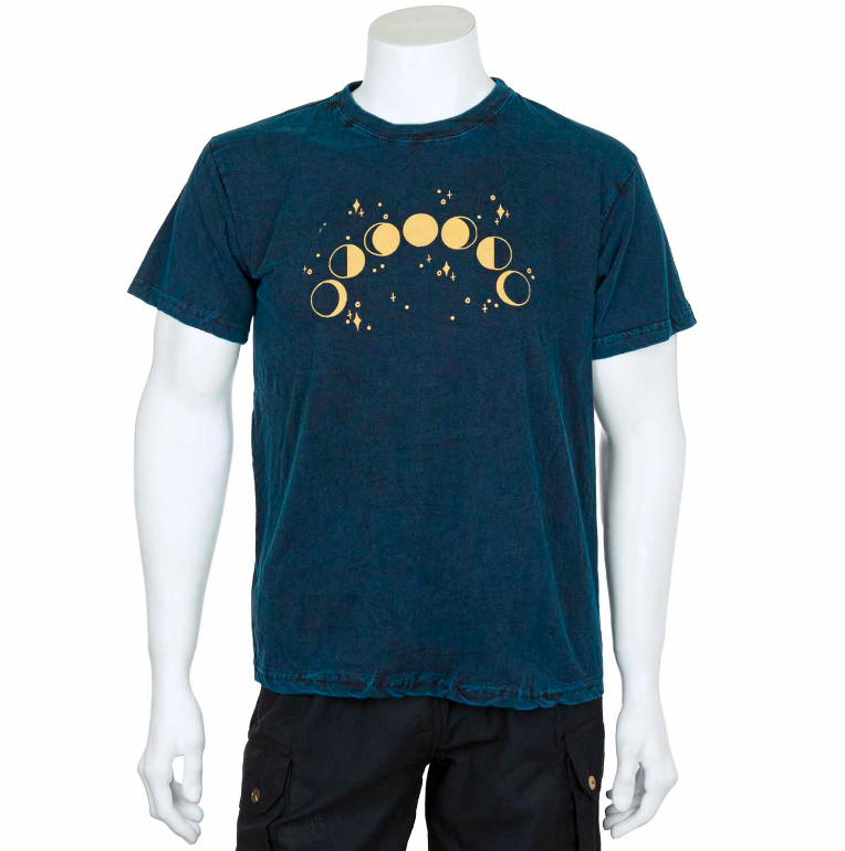 Moon Phases Design T-Shirt | Night Sky Blue