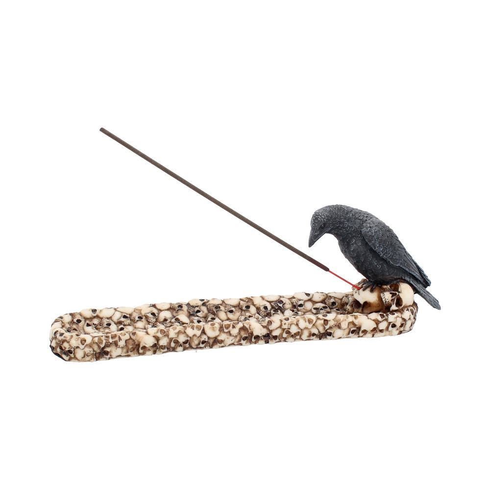 Raven Perched On A Skull Incense Holder | 25cm | Incense Stick Holder