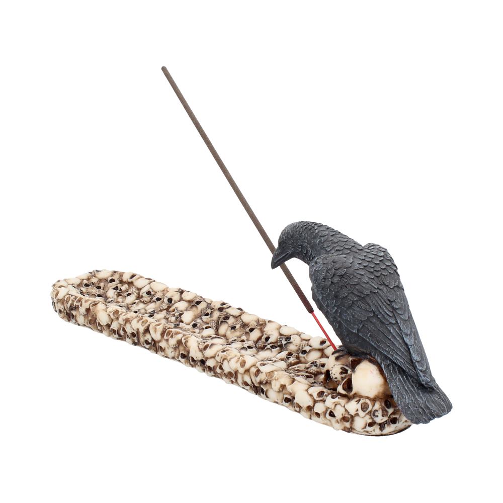 Raven Perched On A Skull Incense Holder | 25cm | Incense Stick Holder