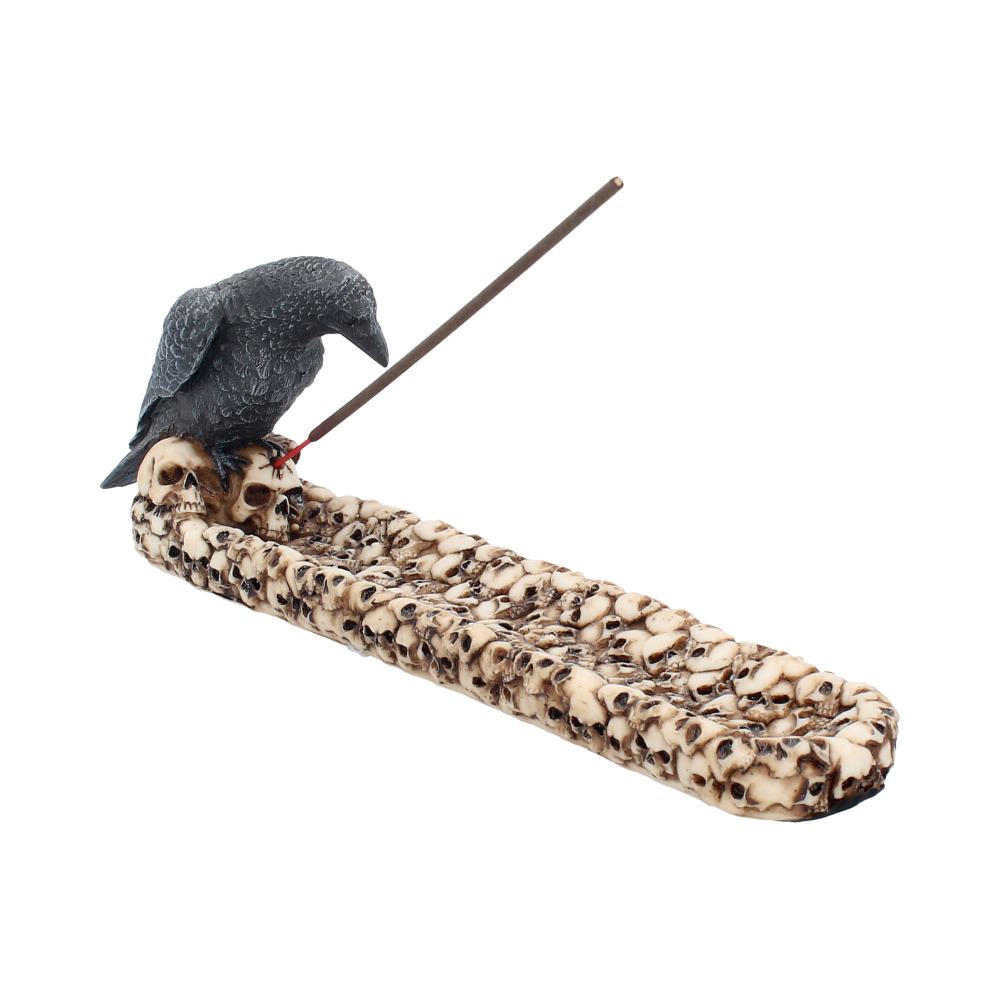 Raven Perched On A Skull Incense Holder | 25cm | Incense Stick Holder